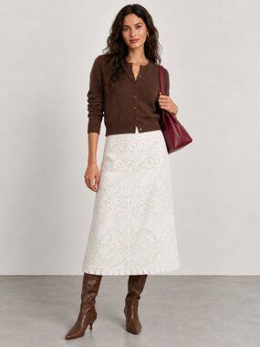 J.Crew White Ornate Lace Midi Skirt Floral A-Line Scallop Hem Feminine Formal 12